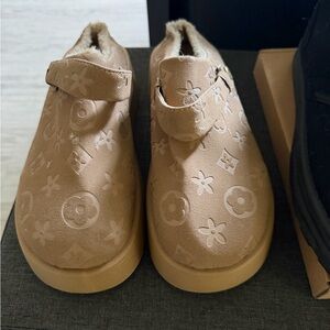 Beige Monogrammed Slip-On Shoes
